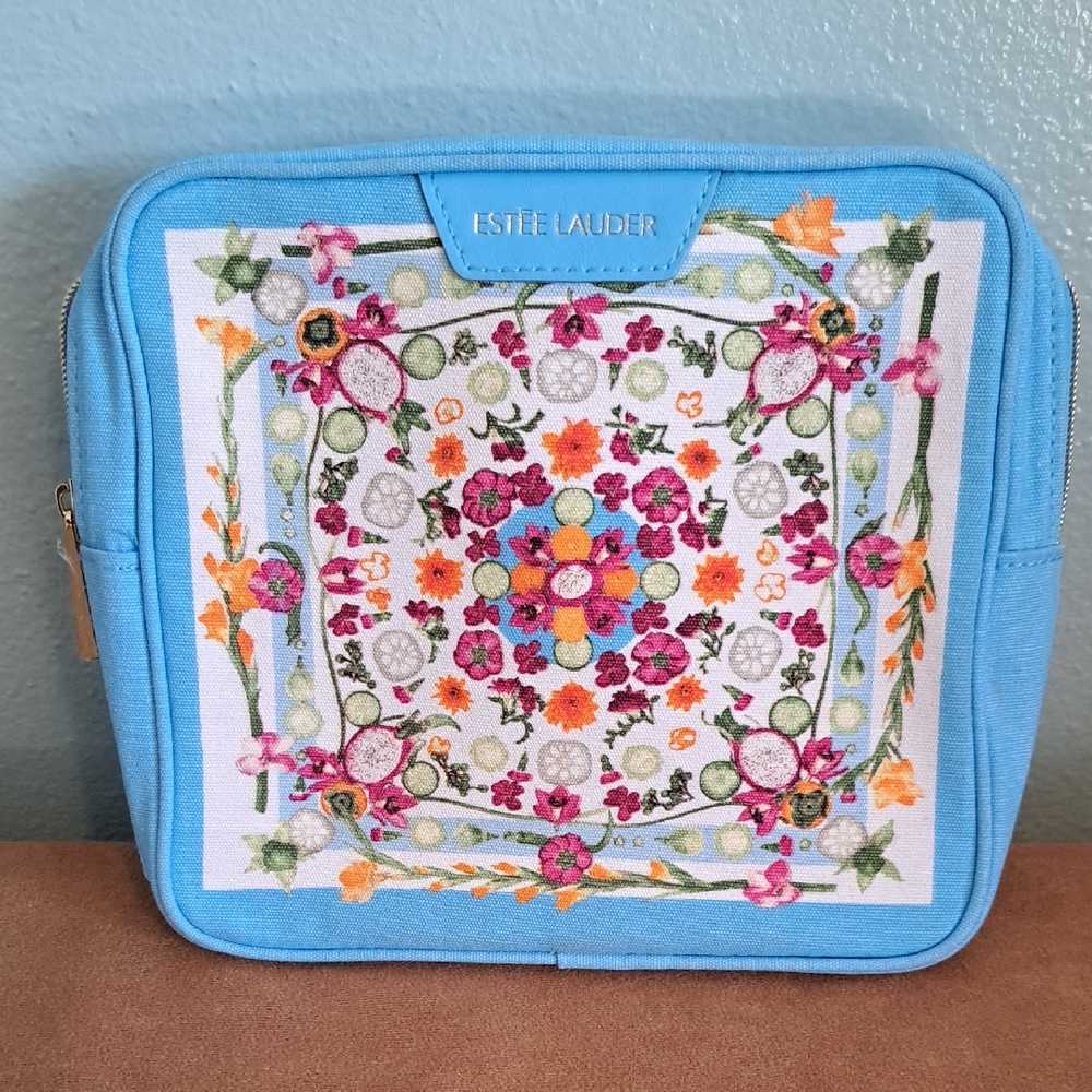 Boho Floral Cosmetic Bag Estee Lauder 7 Inch Zip